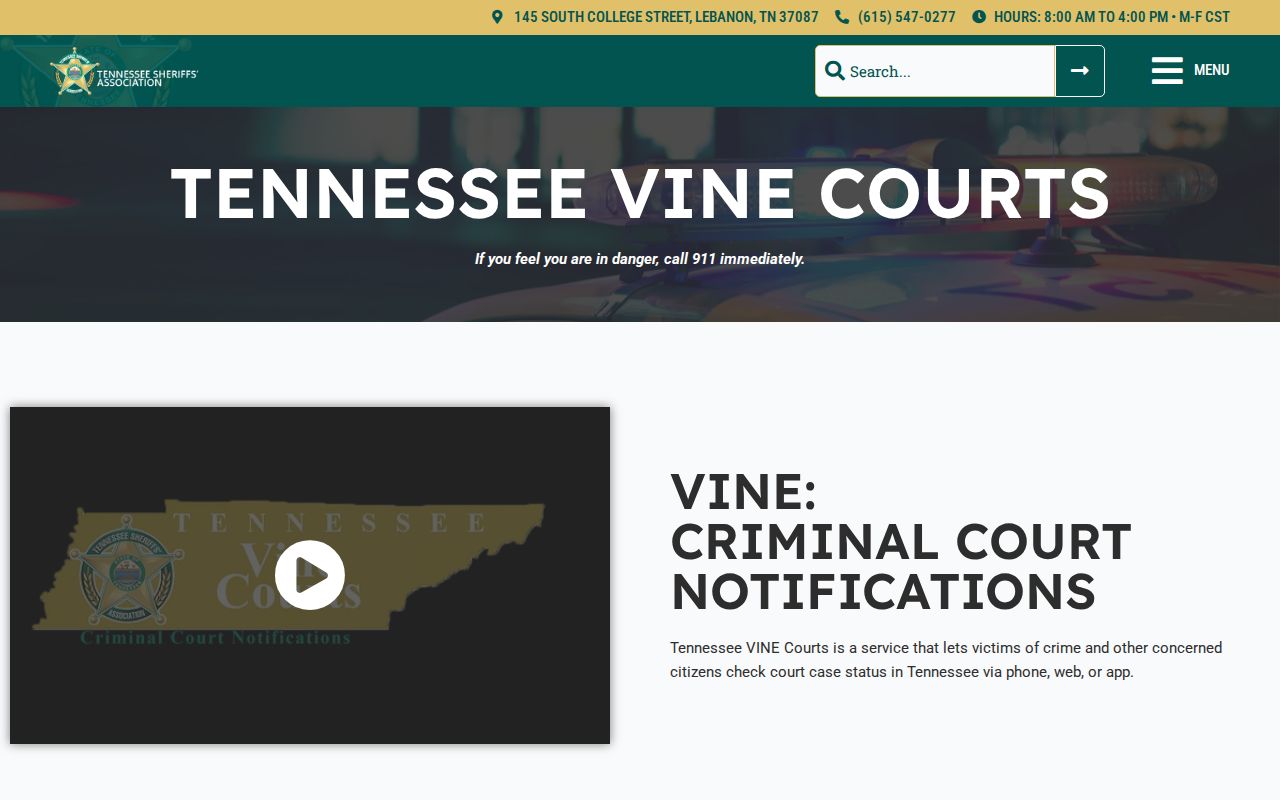 Tennessee VINE PIN instructions for Franklin County arrest alerts